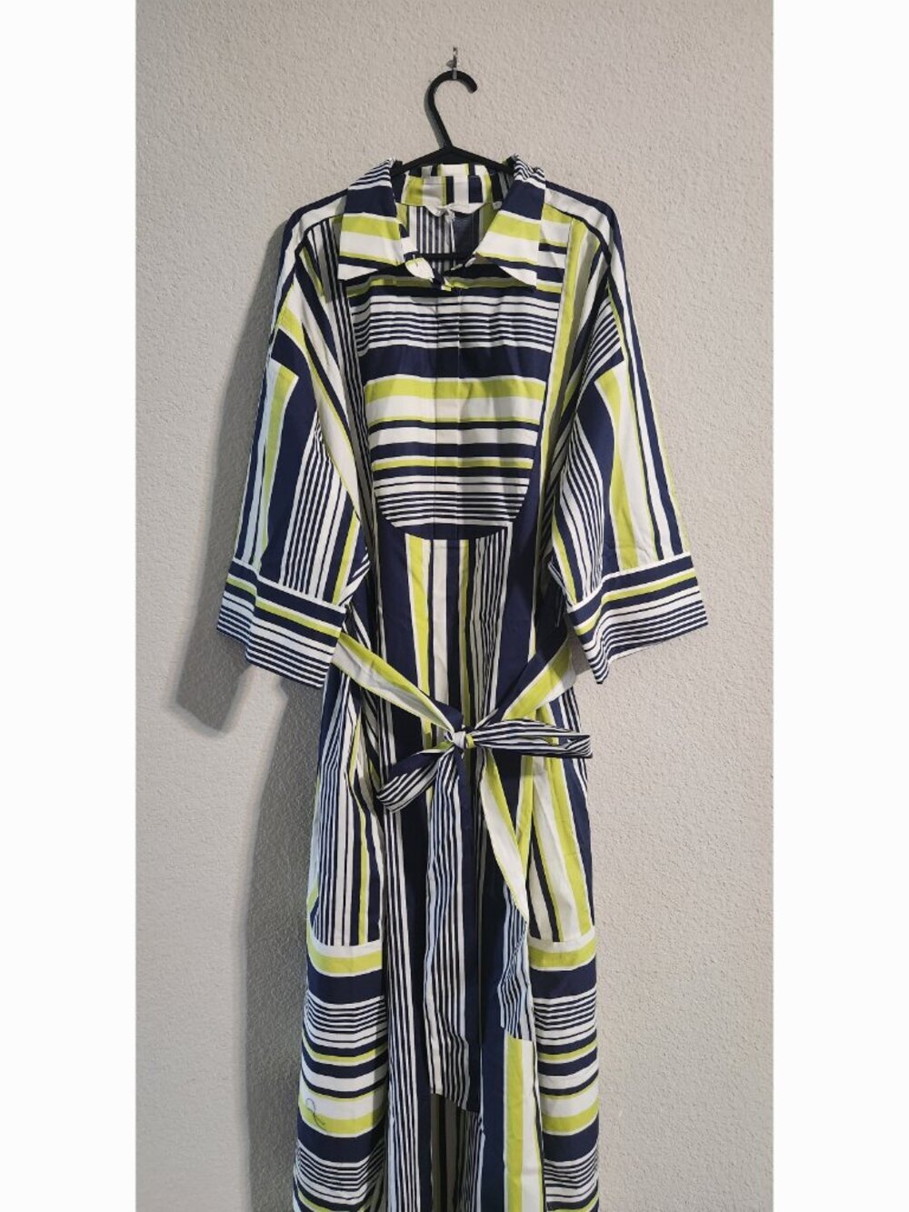 Carla Rockmore NWT Striped Shirt Midi Dress with belt Navy/Green size Large